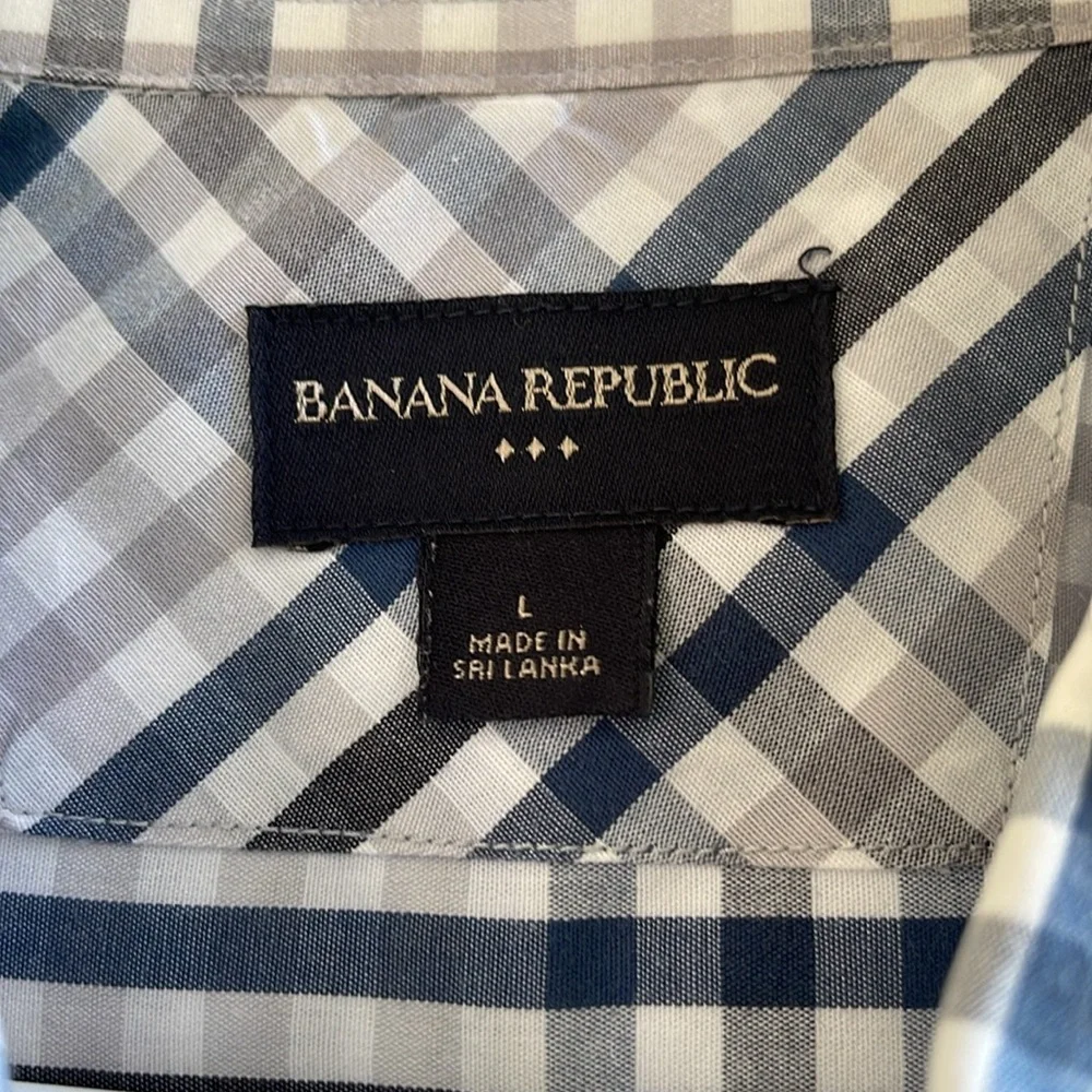 Banana Republic Men's Blue Plaid Shirt Cotton Classic Fit Button Front Size L
